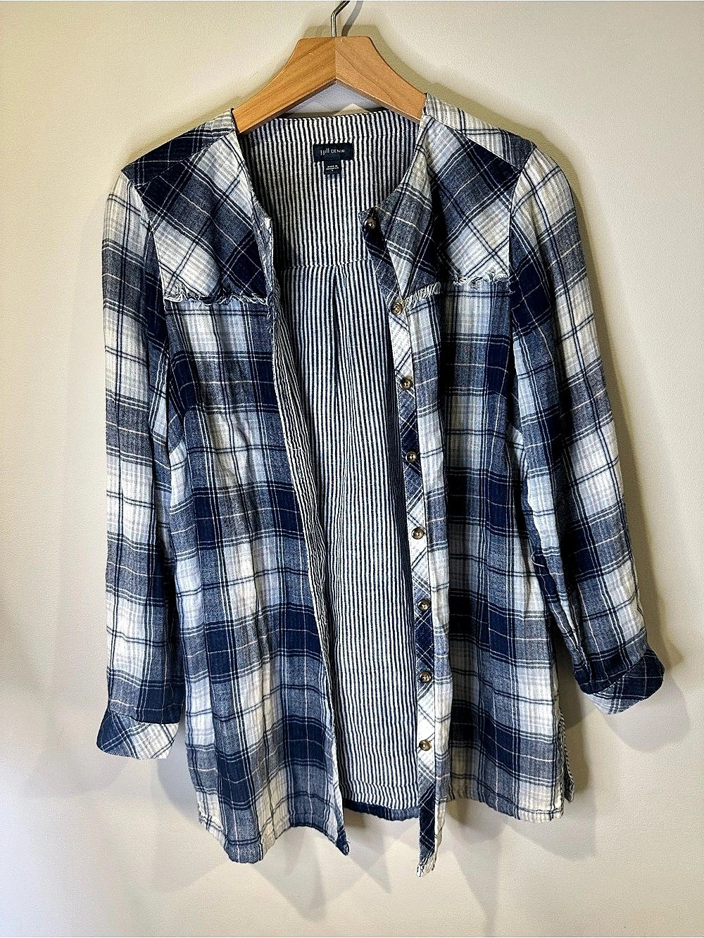 J. Jill Denim Blue Plaid Cotton Button Front Tunic Top Small
